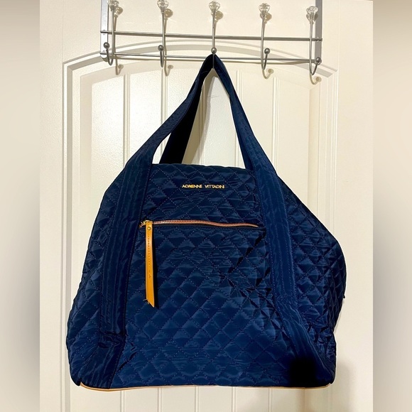 Adrienne Vittadini Handbags - Adrienne Vittadini Quilted Yoga Bag, Navy Blue and Tan